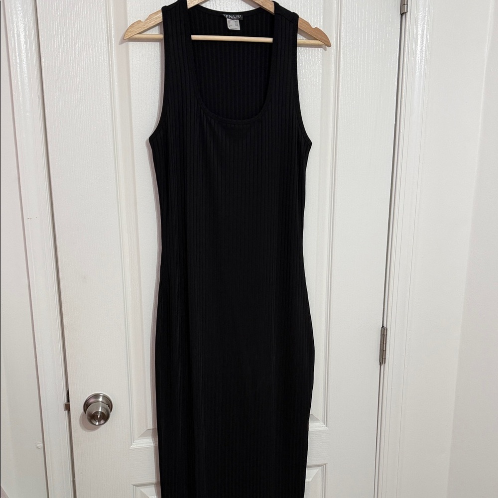 Venus Black Ribbed Tank Maxi Dress